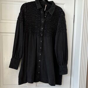 Free People Black Smocked Yoke Mini Dress